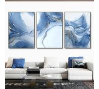 Pinturas de Lienzo,Cuadro Abstracto de Río Azul Sobre Lienzo Póster Nórdico Láminas Decorativas Pared Ideales la Decoración Hogar Sala de Estar Cocina Oficina O Dormitorio-(40*60cm)-3pcs（sin marco）