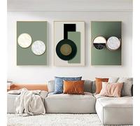 Pinturas de Lienzo-Cuadro Geométrico Verde Sobre Lienzo Arte Mural Abstracto Pósteres Impresiones de Imágenes Obras de Arte Sala de Estar Oficina Dormitorio Decoración Hogar-60*80cm/3PCS (Sin marco)