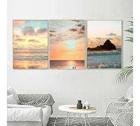Pinturas de Lienzo,Paisaje Abstracto de Naturaleza Tropical Puesta de Sol Playa Paisaje Marino Palmeras Pintura Sobre Lienzo Póster Impresión Cuadro Decoración Sala de Estar-(40*50cm)-3pcs（sin marco）