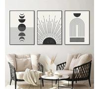Pinturas de Lienzo,Pintura Abstracta de Arte Bohemio Geometría de Sol Luna Negros Sobre Lienzo Impresión de Mediados de Siglo Póster Pared Decoración Hogar Sala de Estar-(40*60cm)-3pcs（sin marco）
