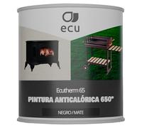 PINTURAS ECU - Pintura Anticalórica Negra Mate para altas temperaturas de hasta 650º - 750ml - Especial para estufas, chimeneas, hornos, barbacoas, aluminio (Negro Mate, 750 mililitros)