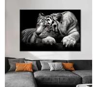 Pinturas en lienzo de tigre blanco y negro, impresiones de animales, arte de pared moderno, pósteres, imágenes para decoración de sala de estar (50 x 70 cm/sin marco)