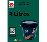 Pinturas Rocha ROCHATEX R-400, Pintura plástica de muy altas prestaciones para interior y exterior, Super resistente a las manchas, agua y agentes atmosféricos, VERDE SEÑALES, 4lt