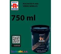 PINTURAS ROCHA ROCHATEX R-400, Pintura plástica de muy altas prestaciones para interior y exterior, Super resistente a las manchas, agua y agentes atmosféricos, VERDE SEÑALES, 750ml