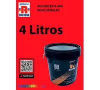 Pinturas Rocha ROCHATEX R-400, Pintura plástica de muy altas prestaciones para interior y exterior, Super resistente a las manchas, agua y agentes atmosféricos, ROJO SEÑALES, 4lt
