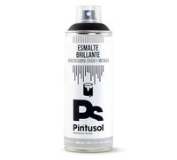 PINTUSOL Esmalte Brillante Antióxido Negro en Spray, Acabado Brillo, Resistencia UV Alta Opacidad, Directo Sobre Óxido Hierro Metal, Fácil Aplicación, Pintura Profesional Negra Espray 400ml