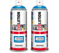 PINTY PLUS EVOLUTION 611 Pintura Spray Acrílica Brillo 520cc Sky Blue, Azul Ral 5015, Estándar (Paquete de 2)