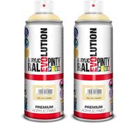 PINTYPLUS EVOLUTION Pintura Spray Acrílica Brillo 520cc Ivory, Crema Ral 1014, Estándar (618) (Paquete de 2)