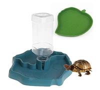 PINVNBY Cuenco de agua para comida reptil 2 en 1, dispensador automático de tortugas, con plato de hoja para lagartos, tortugas, camaleón, 2 unidades (azul)