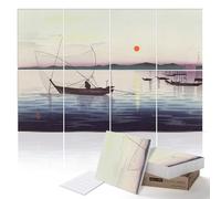 PINWELIFE® Paneles Acústicos de Arte en la Pared, Paneles Fonoabsorbentes para Casa/Oficina, Absorción Decorativa y Amortiguación, Cancelación de Ruido y Eco (Barcos y puesta de sol de Ohara Koson)