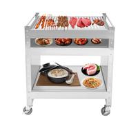 PINYELIN Carro de barbacoa de acero inoxidable, para exteriores, mesa auxiliar, mesa auxiliar para exteriores, carrito de barbacoa, carrito de servir, carrito de barbacoa