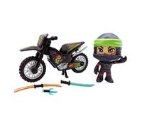 Pinypon Action - The Ninja Motorbike Demon, Moto Deportiva Negra, Detalles de dragón para Figura de acción, 1 muñeco y Accesorios de Juego, Juguete para niños y niñas Desde 4 años, Famosa (PNC25000)
