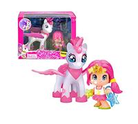 Pinypon - Estrella y Unicornio Volador, Decorado con Purpurina y Colores Perlados, Alitas Que se Mueven con 32 Accesorios Cambiables Mix is MAX, Famosa (700014082)
