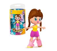 Pinypon TOP Girls Brunette, Chica TOP Morena con Outfit de Street Style, Figura de 11 cm Articulada de Brazos y Piernas, Doble Cara y Ropa y Zapatos Intercambiables, +4 años, Famosa (PNN00200)