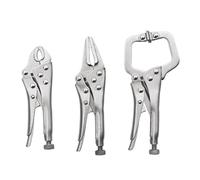 Pinza de acero al carbono de alta plata, Pack of 3 Locking Pliers Set 4in Curved Jaw 5in Long Nose 5in C-Clamp Chrome Vanadium