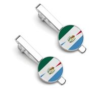 Pinza de corbata con la bandera de Guatemala (mitad México, mitad Guatemala) para hombre, juego de 2 pinzas redondas y gemelos para accesorios de vestir de lujo - A0B1
