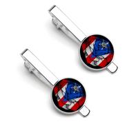 Pinza de corbata con la bandera de Puerto Rico para hombre, juego de 2 pinzas redondas y gemelos para accesorios de vestir de lujo - O7DS