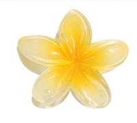 Pinza de garra de flor hawaiana amarilla de ranúnculo, pinzas grandes para cabello grueso, diseño de plumeria de resina e hibisco con agarre seguro (accesorios para el cabello de boda en la playa
