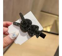 Pinza de pelo de conejo con diamantes de imitación para mujer, bonito pasador de pico de pato de dibujos animados, con piedras brillantes, para flequillo y peinado lateral (gris)