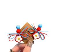 Pinza de pelo floral con lazo de bloque de color dulce rojo y azul Pinza de pelo de bloque de color Accesorio juguetón y exallado adecuado para festivales, fiestas y vida cotidiana