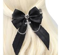 Pinza de pelo punk con cadena cruzada de encaje con lazo, pasador para coleta de caballo para mujer, accesorios de peinado de Halloween