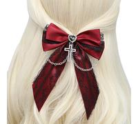 Pinza de pelo punk con cadena cruzada de encaje con lazo, pasador para coleta de caballo para mujer, accesorios de peinado de Halloween