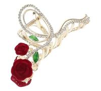 Pinza de Rosa Forma de Garra y Gemas de Imitación para Mujer | Rojo Metálico Brillo, Fijación Trasera Segura para Coleta y Recogido, Adecuado para San Valentín y Bodas