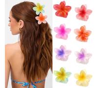 Pinza Flor Hawaiana, 8 Pedazos Pinza Pelo Flor, 8 Colores Pinza Flor, Plástico Pinzas Pelo Mujer Flor, Reutilizable Pinza Flor Pelo Adecuado para Cabello Corto Cabello Largo y Varios Peinados