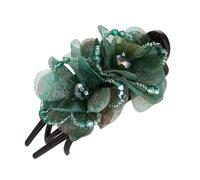 Pinza for el pelo con forma de pico de pato, accesorio for el pelo con flores de rosa, hilo de seda, pinza for el pelo, pinza for cola de caballo, tocado(green)