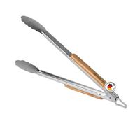 Pinza para barbacoa con madera de acacia y en acero inoxidable, 45 cm, Accesorio para barbacoa con mangos ergonómicos extra largos con aplique de madera y anilla para colgar