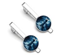 Pinza para corbata divertida con diseño de faro, trueno y tormenta, color plata, para negocios, aniversarios y bodas (2 unidades)