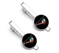 Pinza para corbata divertida con la bandera mexicana en medio de un trueno, color plata, para negocios, aniversarios y bodas (2 unidades)