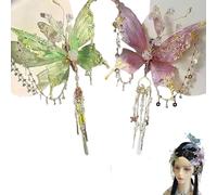 Pinza para el pelo con borlas de lágrimas de mariposa, pinzas de pelo grandes 3D para mujer, pinzas de pelo de mariposa con cuentas con alas móviles, bonitos accesorios de peinado (verde + rosa)