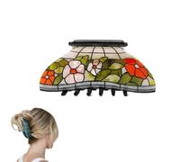 Pinza para el pelo con forma de lámpara de vitral vintage, pinza para el pelo con diseño de jardín de flores para mujer, pinza floral con estampado de flores de colores, elegante accesorio (#A)