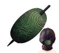 Pinza para el pelo con varilla, ovalada de piel sintética, pasador para el pelo, elegante pinza para el pelo para mujeres y niñas, clip de pelo retro para cabello grueso
