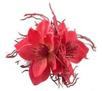 Pinza para el pelo de flor de jazmín para mujer, flequillo lateral, pasador floral hecho a mano con diseño de tela ligera para fotografía de playa y uso diario, cabello elegante (rojo)