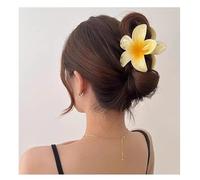 Pinza para el pelo de flores hawaianas, diseño de plumeria, tamaño grande para mujer, tamaño grande para cabello grueso, amarillo