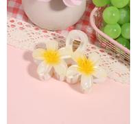 Pinza para el pelo de resina hecha a mano con flores dobles de Frangipani, diseños de color degradado de dopamina, accesorio ligero de flores tropicales para mujeres y niñas (amarillo)