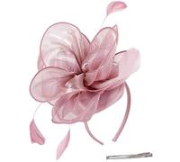 Pinza para el pelo floral tres en uno, diadema de plumas de tul, broche de boda, decoración floral, tocado de cóctel, fiesta, color rosa pálido, pastillero, sombrero, fiesta de té, boda, tocado