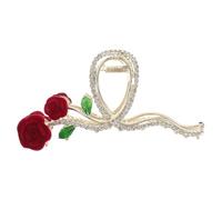 Pinza Pelo de Rosa Gemas de Imitación Roja Vintage | Metal y Pedrería, Fijación Parte Trasera, Adecuado para Bodas y San Valentín