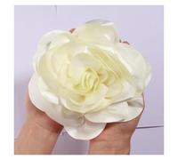 Pinza Pelo Flor Tela Horquilla for el pelo con flores de satén grandes hechas a mano 19 cm for pasarela o escenario(Cream,With brooches)