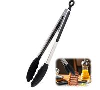 Pinzas Cocina Silicona, 30cm Pinzas De Cocina, Silicone Tongs, con Puntas de Goma Antiadherentes Firmemente Selladas, Mango de Acero y Bloqueo Suave, para Ensalada, Barbacoa y Cocina (Negro)