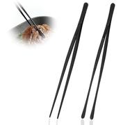 Pinzas Cocina Silicona de Precisión de Acero Inoxidable, Juego 2 Pcs Pinzas de Cocina Largas con Punta Fina y Redondeada para Emplatado Profesional y Manipulación de Alimentos Delicados