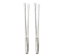 Pinzas coreanas de acero inoxidable para barbacoa, pinzas de cocina multiusos con cabeza perforada y agarre ergonómico, pinzas de metal extralargas para carne, carne, ensalada y bufé (2 piezas grandes