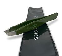 Pinzas de acero inoxidable quirúrgico, punta inclinada para modelar cejas y eliminar el vello facial, con funda protectora (verde militar)