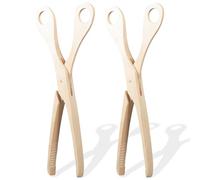 Pinzas de Bambú, 2 Piezas, tijeras de madera, de bambú reutilizables clásicas, agarre firme gracias a las ranuras, prácticas tijeras para barbacoa, para tostadora, fruta, pan y pepinillos, Cocina
