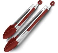 Pinzas de cocina con puntas de silicona, pinzas de acero inoxidable para cocinar, pinzas de 9 y 12 pulgadas con agarres de goma de silicona, pequeñas y grandes, pinzas de barbacoa de metal con bloqueo