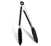 Pinzas de cocina con puntas de silicona y mango de acero inoxidable, pinzas resistentes al calor para cocinar, buffet, servir ensaladas (23cm, Negro)