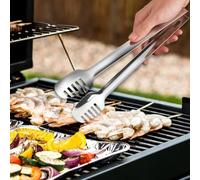 Pinzas de cocina de acero inoxidable con agarre curvado dentado, mango antideslizante para cocinar, freír, asar, servir ensalada, pasta, filete, barbacoa, plata, 28 cm (grande)