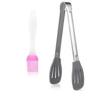 Pinzas de Cocina de Silicona Gris 9 Pulgadas Mango Ergonómico | Acero Inoxidable, Diseño Hueco Drenaje de Grasa, Agarre Antideslizante para Carne, Hielo y Preparación Color Aleatorio